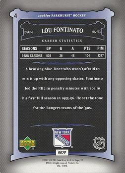 2006-07 Parkhurst #4 Lou Fontinato Back