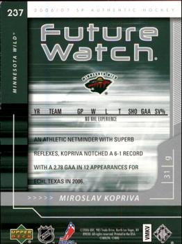 2006-07 SP Authentic #237 Miroslav Kopriva Back