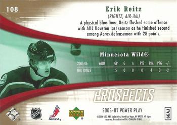 2006-07 Upper Deck Power Play #108 Erik Reitz Back
