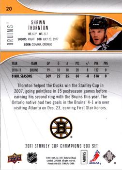 2011 Upper Deck Boston Bruins Stanley Cup Champions #20 Shawn Thornton Back