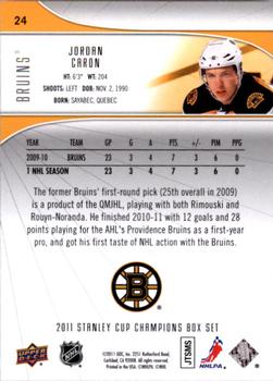 2011 Upper Deck Boston Bruins Stanley Cup Champions #24 Jordan Caron Back