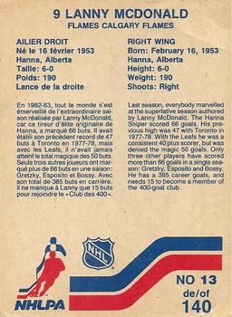 1983-84 Vachon #13 Lanny McDonald Back