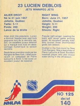 1983-84 Vachon #125 Lucien DeBlois Back