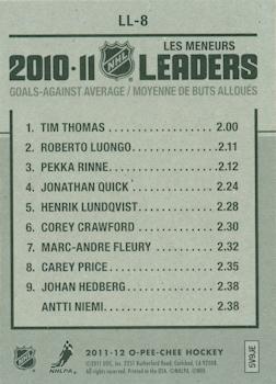 2011-12 O-Pee-Chee - League Leaders #LL-8 Tim Thomas / Roberto Luongo / Pekka Rinne Back