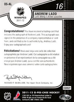 2011-12 O-Pee-Chee - Signatures #OS-AL Andrew Ladd Back