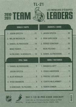2011-12 O-Pee-Chee - Team Leaders #TL-21 Jason Spezza / Daniel Alfredsson / Brian Elliott Back