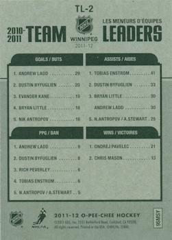 2011-12 O-Pee-Chee - Team Leaders #TL-2 Andrew Ladd / Tobias Enstrom / Ondrej Pavelec Back