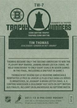 2011-12 O-Pee-Chee - Trophy Winners #TW-7 Tim Thomas Back