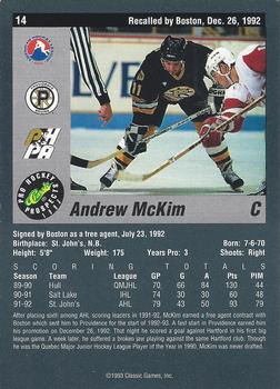 1993 Classic Pro Prospects #14 Andrew McKim Back