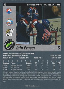 1993 Classic Pro Prospects #49 Iain Fraser Back