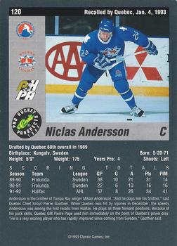 1993 Classic Pro Prospects #120 Niklas Andersson Back