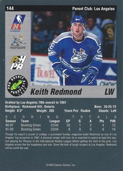 1993 Classic Pro Prospects #144 Keith Redmond Back