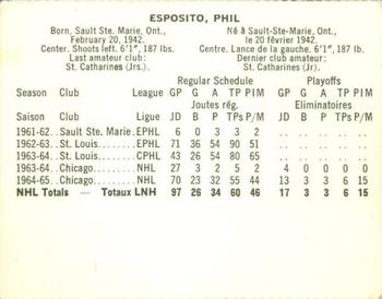 1965-66 Coca-Cola NHL Players #NNO Phil Esposito Back