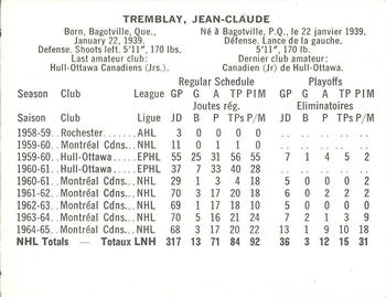 1965-66 Coca-Cola NHL Players #NNO Jean-Claude Tremblay Back