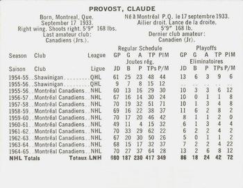 1965-66 Coca-Cola NHL Players #NNO Claude Provost Back