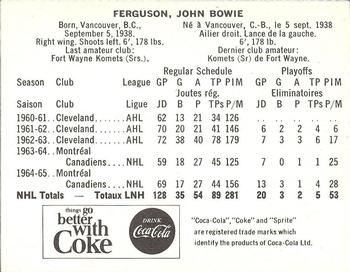 1965-66 Coca-Cola NHL Players #NNO John Ferguson Back