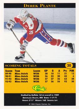 1994 Classic Pro Hockey Prospects #30 Derek Plante Back