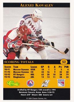 1994 Classic Pro Hockey Prospects #52 Alexei Kovalev Back
