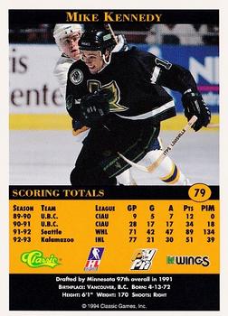 1994 Classic Pro Hockey Prospects #79 Mike Kennedy Back