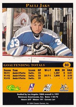 1994 Classic Pro Hockey Prospects #80 Pauli Jaks Back
