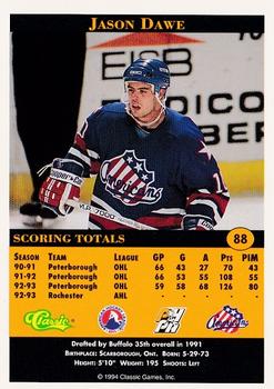 1994 Classic Pro Hockey Prospects #88 Jason Dawe Back