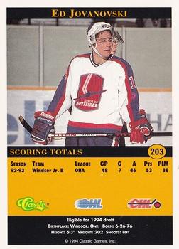 1994 Classic Pro Hockey Prospects #203 Ed Jovanovski Back