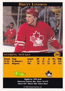 1994 Classic Pro Hockey Prospects #204 Brett Lindros Back