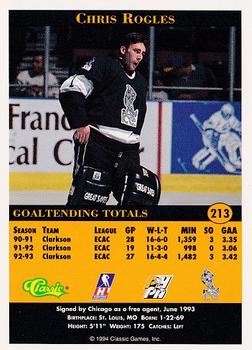 1994 Classic Pro Hockey Prospects #213 Chris Rogles Back