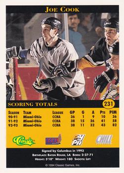 1994 Classic Pro Hockey Prospects #231 Joe Cook Back