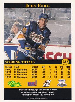 1994 Classic Pro Hockey Prospects #232 John Brill Back