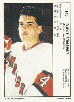 1990-91 7th Inning Sketch WHL #145 Travis Thiessen Back