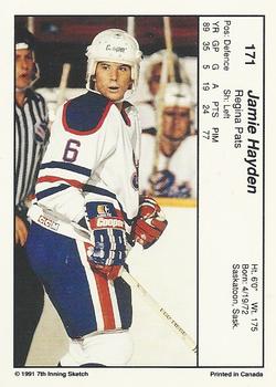1990-91 7th Inning Sketch WHL #171 Jamie Hayden Back