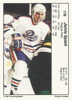 1990-91 7th Inning Sketch WHL #178 Jamie Splett Back