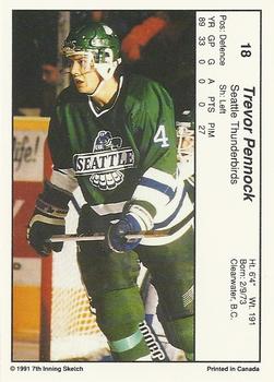 1990-91 7th Inning Sketch WHL #18 Trevor Pennock Back