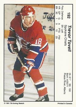 1990-91 7th Inning Sketch WHL #192 Trevor Tovell Back