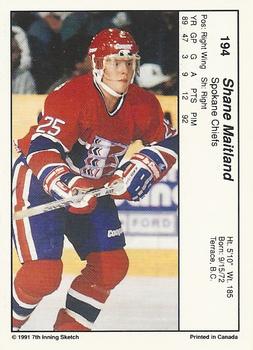 1990-91 7th Inning Sketch WHL #194 Shane Maitland Back