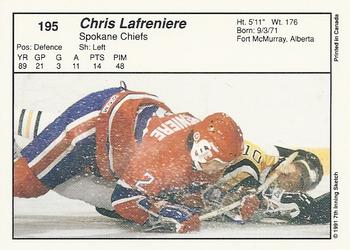 1990-91 7th Inning Sketch WHL #195 Chris Lafreniere Back