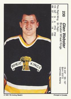 1990-91 7th Inning Sketch WHL #230 Glen Webster Back