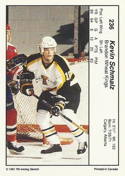 1990-91 7th Inning Sketch WHL #236 Kevin Schmalz Back