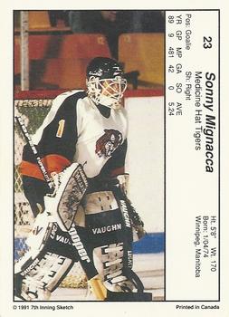 1990-91 7th Inning Sketch WHL #23 Sonny Mignacca Back