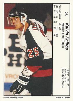 1990-91 7th Inning Sketch WHL #26 Kalvin Knibbs Back