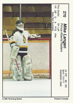1990-91 7th Inning Sketch WHL #270 Mike Langen Back