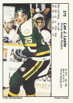 1990-91 7th Inning Sketch WHL #275 Lee J. Leslie Back