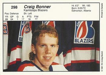 1990-91 7th Inning Sketch WHL #298 Craig Bonner Back