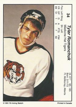 1990-91 7th Inning Sketch WHL #34 Tyler Romanchuk Back
