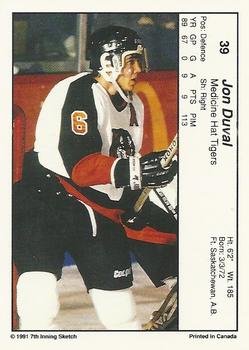 1990-91 7th Inning Sketch WHL #39 Jon Duval Back