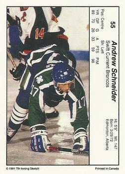 1990-91 7th Inning Sketch WHL #55 Andrew Schneider Back