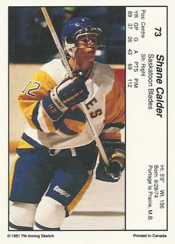1990-91 7th Inning Sketch WHL #73 Shane Calder Back