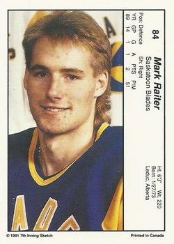 1990-91 7th Inning Sketch WHL #84 Mark Raiter Back