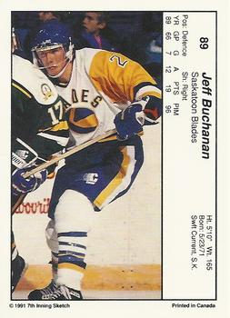 1990-91 7th Inning Sketch WHL #89 Jeff Buchanan Back